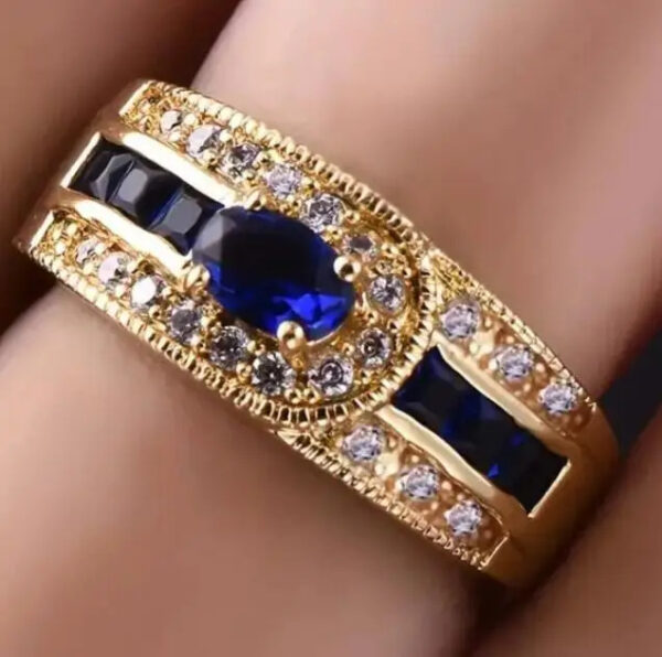 Fashion OL Women's 18k Plated Blue Zircon Ring - Image 4